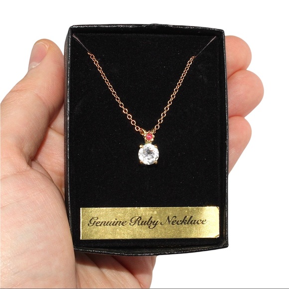 Vintage Van Doran Genuine Ruby Necklace Double Stone Pendant Gold Tone With Box - Picture 3 of 5